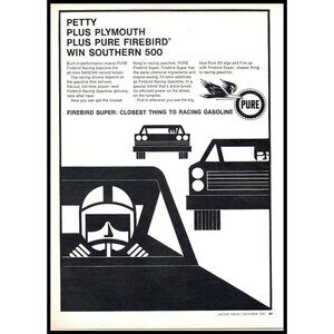 1967 Pure Oil Firebird Super Gasoline Vintage Print Ad Richard Petty Wall Art